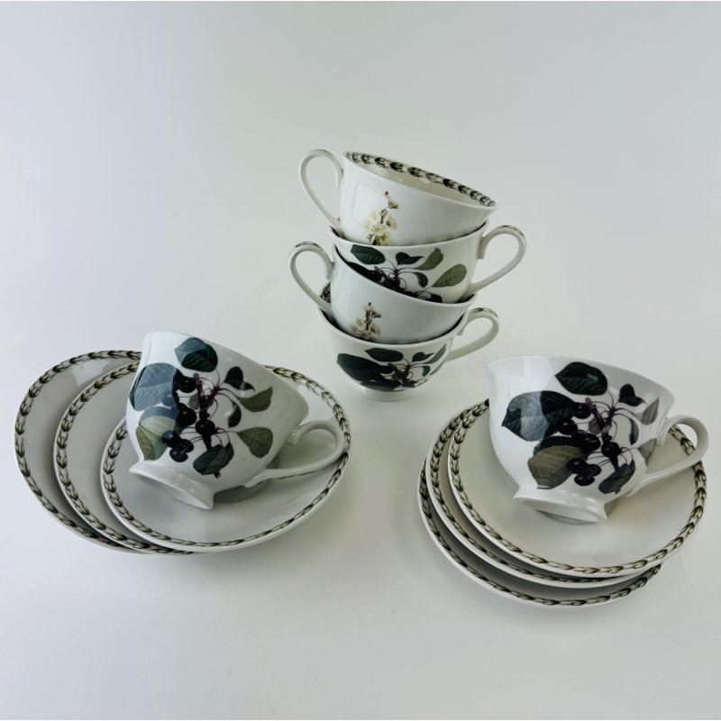 Victoria Bella, ensemble de 6 tasses à café en porcelaine tendre et soucoupes dans le motif de fruits Hookers, cerise