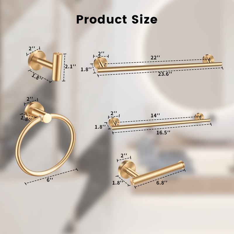 Ensemble de quincaillerie de salle de bain 6 pièces, Or