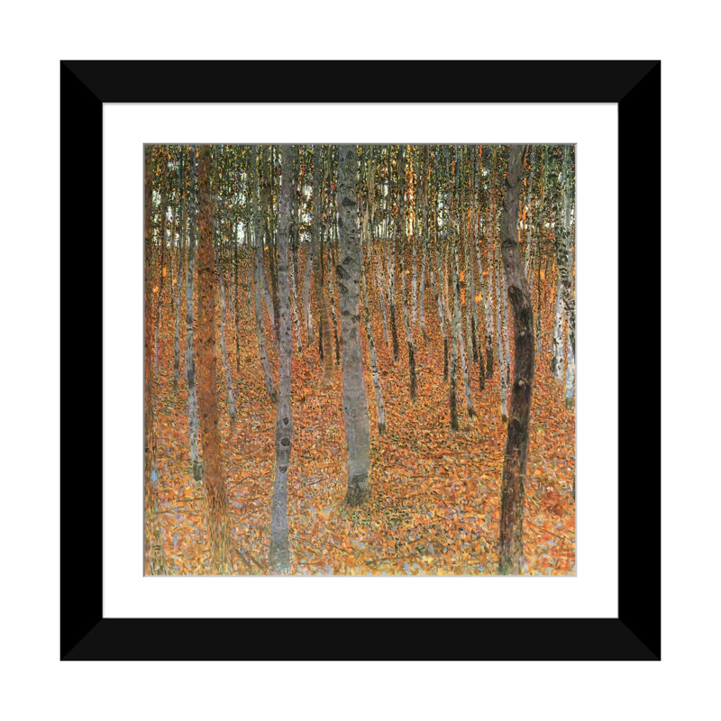« forest of hêtre trees » par gustav klimt,, reproduction d’art sur toile, Papier d'art encadré noir, Blanc