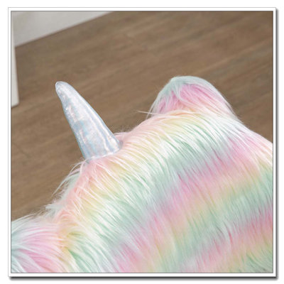 HOMCOM Fluffy Unicorn Office Chair With Mid-Back And Armrest Support,5 Star Swivel Wheel White Base,Rainbow