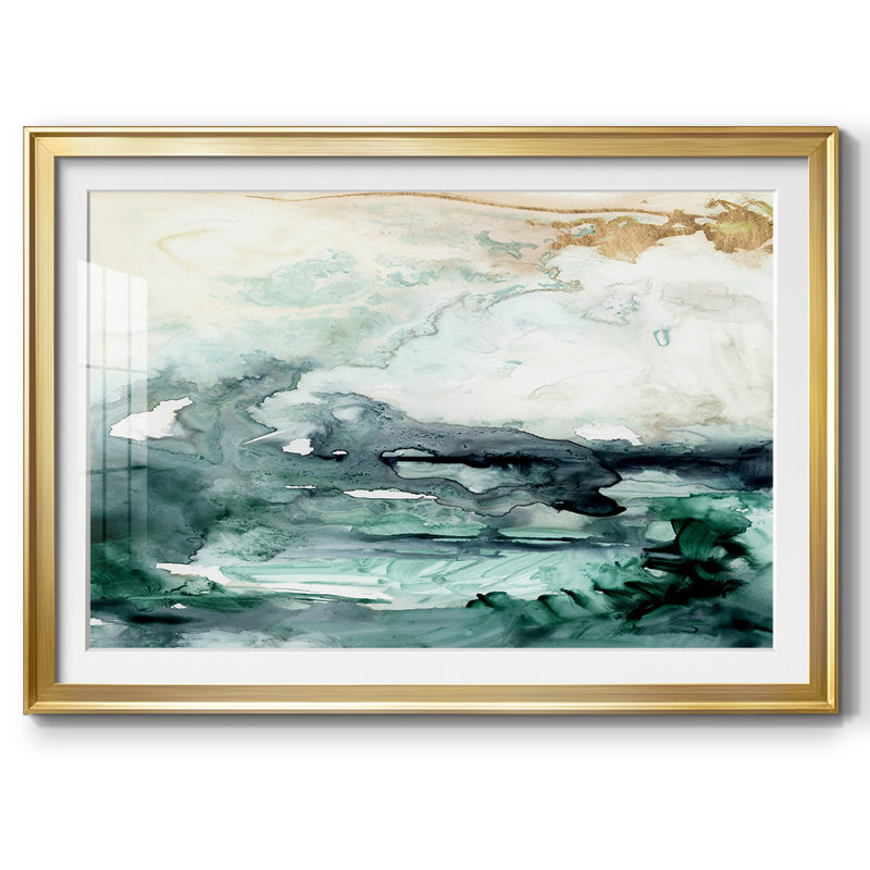 «Sea Foam Flow» avec cadre en I et cadre biseauté mat et verre, Or, H 19 po x l 27 po x P 1,5 po