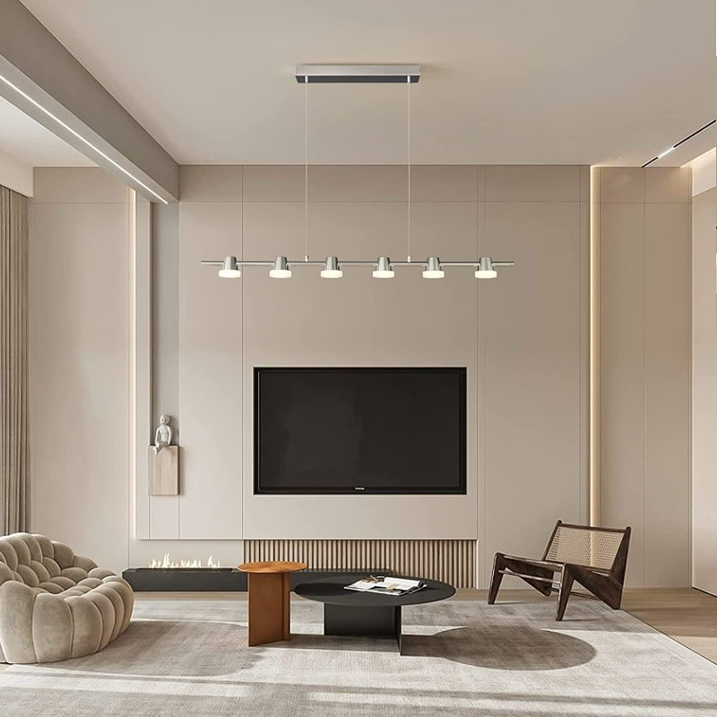 6 - Light Dimmable Chrome LED Kitchen Island Pendant with Remote Control Included