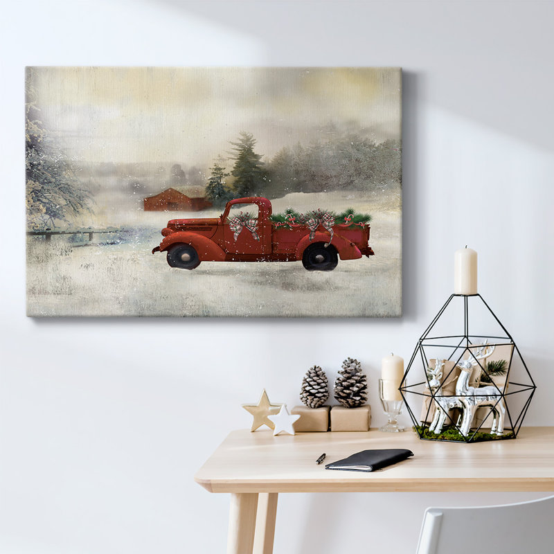 «Red Barn Winter», toile tendue avec châssis, H 12 po x l 18 po