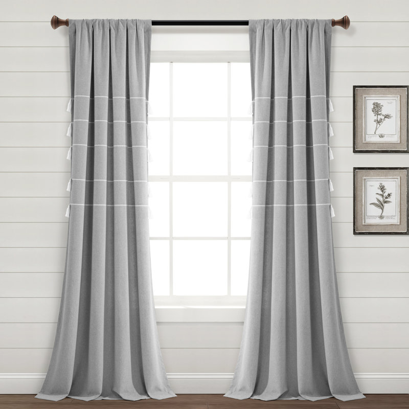 Paire de rideaux semi-transparents avec passe-tringle , Gris clair, L 42 po x L 84 po
