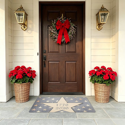 Tricolor Stripe Blue Scattered Star 24" x 36" Door Rug Memorial Day Entryway