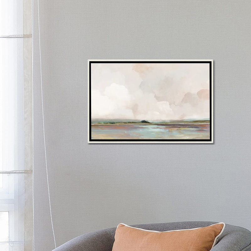 Pink Sunrise, 18" H x 26" W x 1.5" D, No Mat, Distressed White Floater Framed Canvas