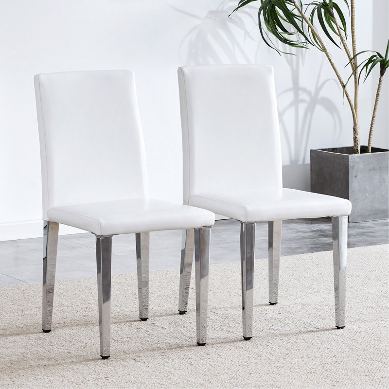 Set Of 2 White PU Leather Backrest Chairs With Metal Legs - The, Suitable For Minimalist And Modern Home Styles, With Product