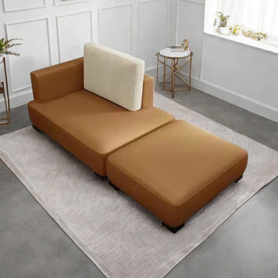 Faux Leather Chaise Lounges with Ottoman footstool