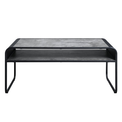 Concrete Gray & Black Coffee Table - 17.67 In. High With A Structure 8 Package Height For Space Storage
