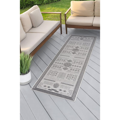 Tapis d'intérieur / extérieur à motif géométrique gris foncé et argenté Diana 5 x 7 - (5 pi 3 po x 7 pi 3 po)
