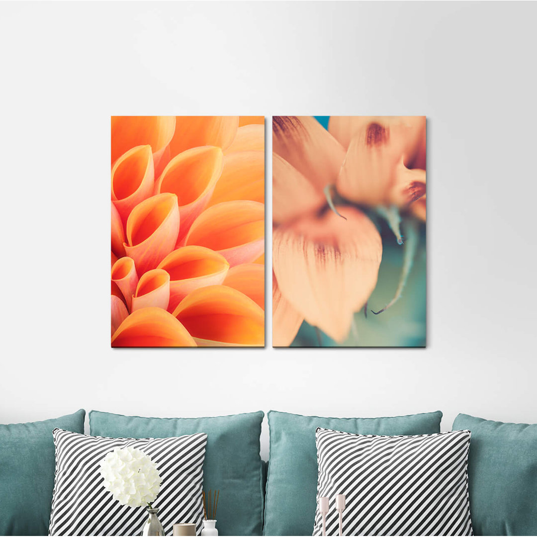 2-tlg. Leinwandbilder-Set - Fotografie „Dahlia Flowers Orchid Summer Warm Pastel Shades Orange”