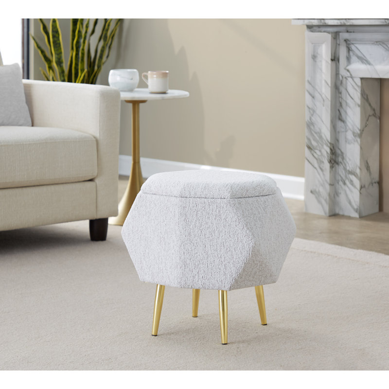 Gold Metal Storage Ottoman With Light Grey Fabric | Gift Idea, Gray