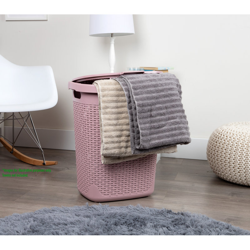 Panier à linge mince 60 L, panier à linge, couvercle, plastique, Pink, 24" H x 14" W x 10.1" D