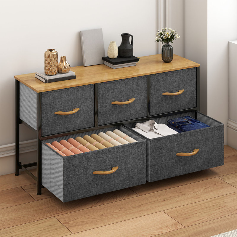 Commode en tissu à 39 tiroirs l 39,4 po, Gris / chêne / noir