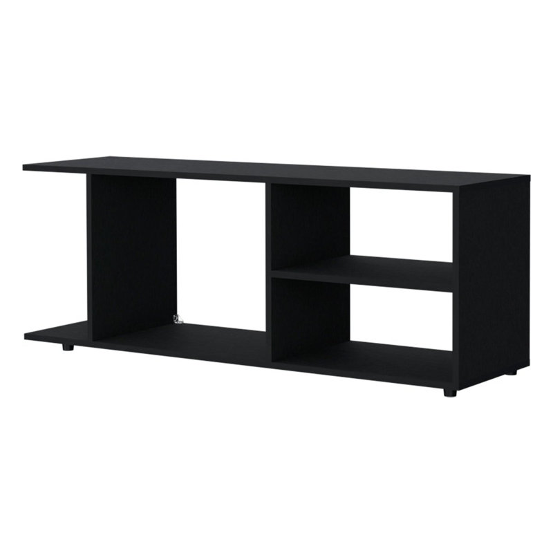 Meuble télé avec tablettes de rangement ouvertes, Noir