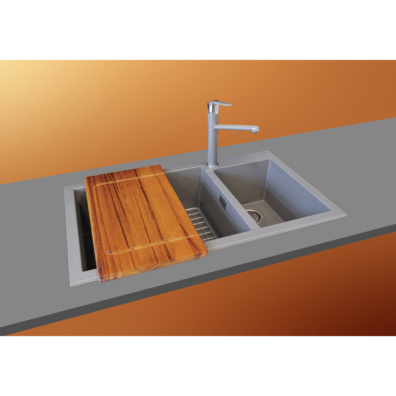 Planche à découper en bois Iroko de 16,25 po x l 10,5 po x H 0,5 po pour éviers Plados AM8620, ON6010, ON7610
