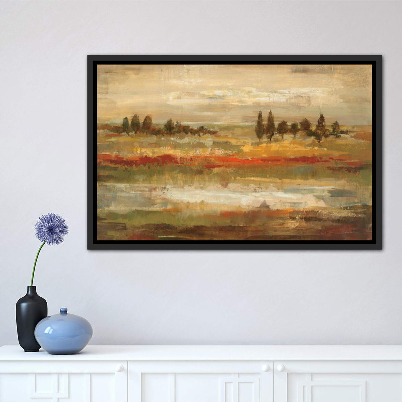 " Summer Fields " by Silvia Vassileva, 40" H x 60" W x 1.5" D, Distressed Black Floater Framed