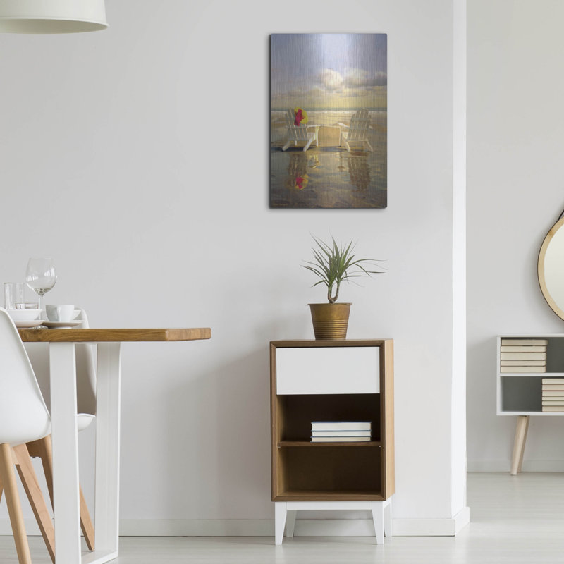 Art mural en métal Rosecliff Heights «Chairs On The Beach» par Carlos Casamayor, H 24 po x l 16 po