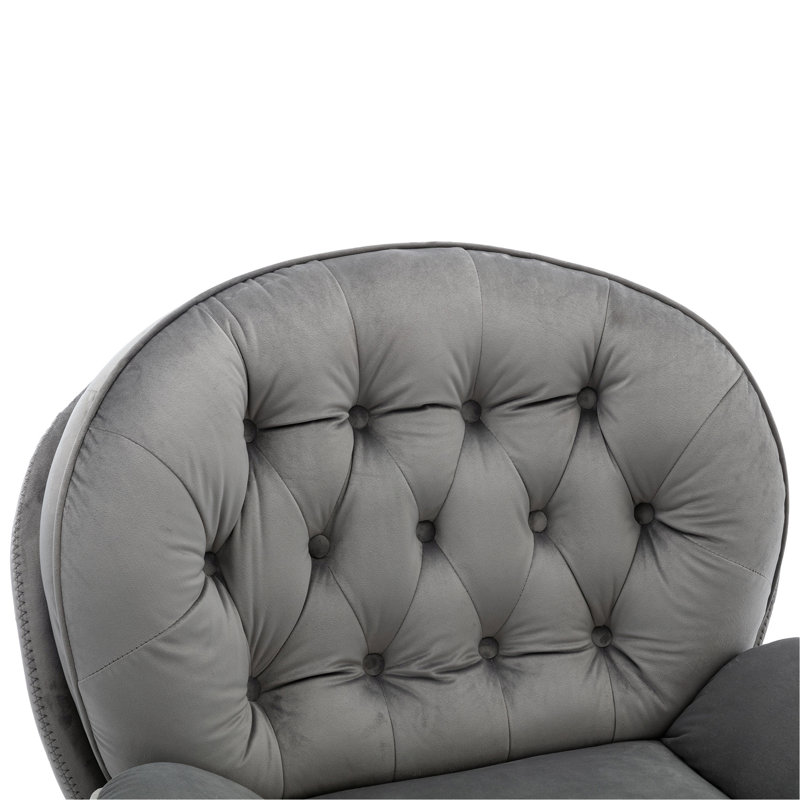 Fauteuil d'appoint avec repose-pieds Anouk, Velours gris velours