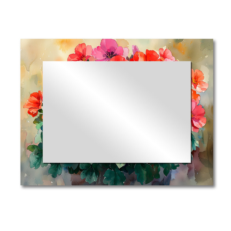 Jardin de géraniums dans un réalisme de couleurs ensoleillées - miroir géraniums pour décoration murale - imprimé sur métal