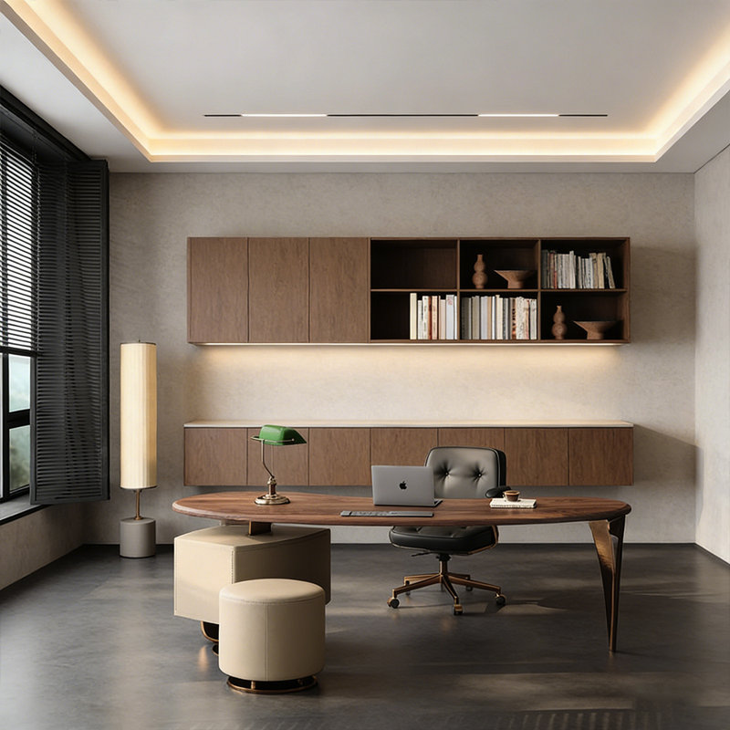 Bureau ovale de luxe italien italien, placage en noyer noir, pieds en bronze, H 29,53 po x l 70,87 po x P 31,5 po