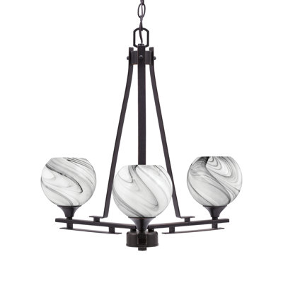 Uptowne 3 Light Uplight Chandelier Shown In Dark Granite Finish With 5.75" Onyx Swirl Glass