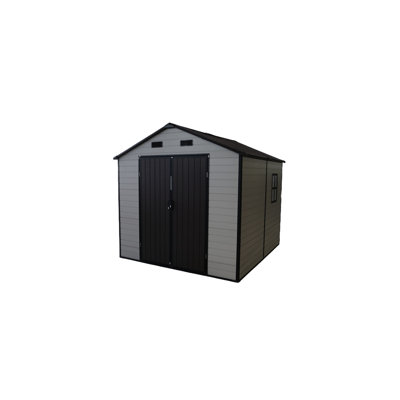 8x8 Ft Outdoor Resin Shed With Aluminum Frame, Floor And Two Fixed Windows, Good For Storing Patio Furniture Garden Tools, Antique Brown + White Storage 8x8x7.6ft, Ideal Backyard Tools Seasonal