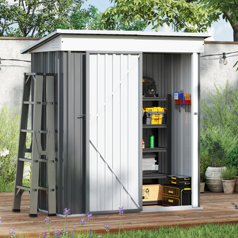 Outdoor Waterproof 5X3 Ft. D Metal Garden Storage Shed, White/Gray