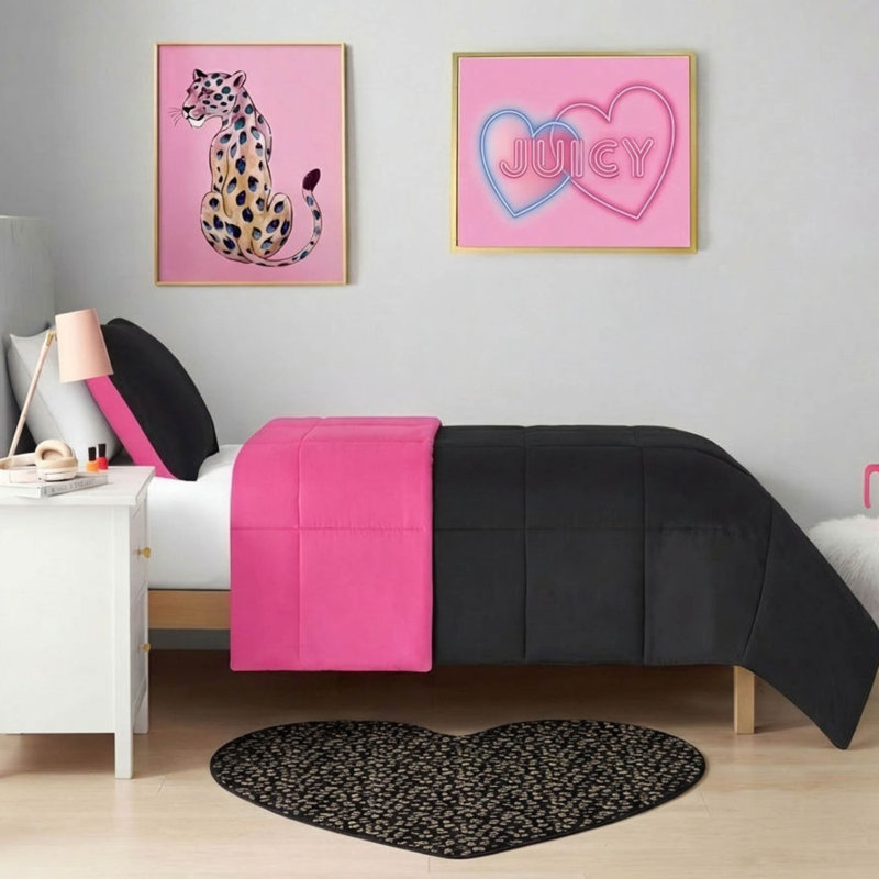 Juicy Couture Metallic Leopard Plush Rugs, 3' Heart, Black