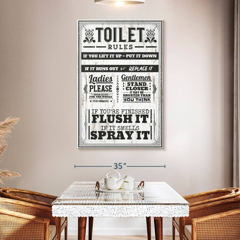 Proper Bathroom Rules Canvas Print, 51" H x 34" W x 1.25" D