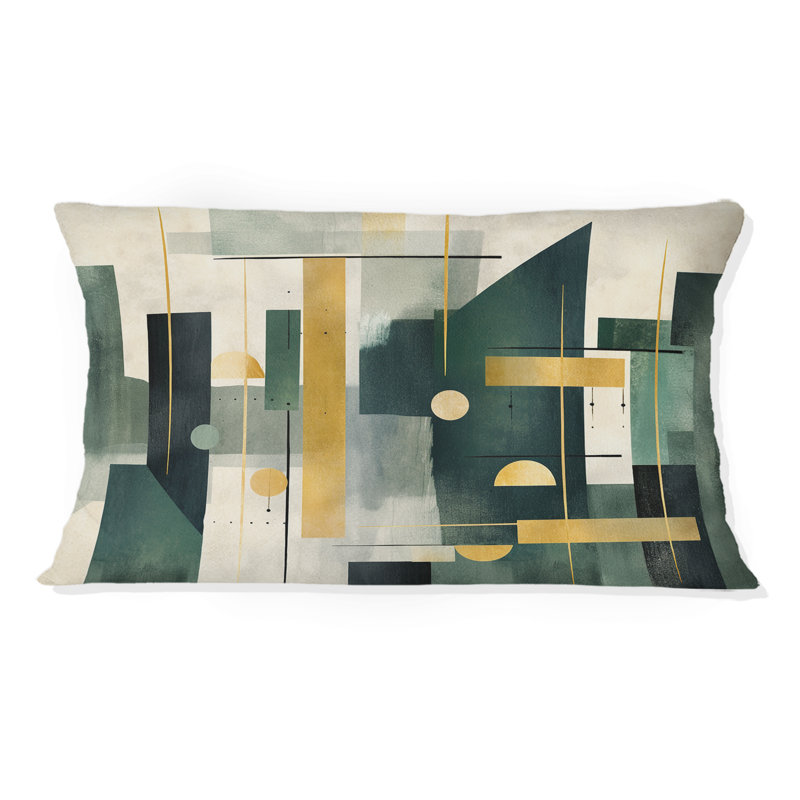 Coussin décoratif aux formes parallèles dorées et vertes