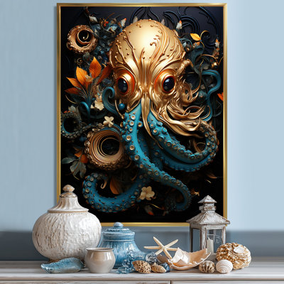 Pieuvre dorée sous l'eau sur toile