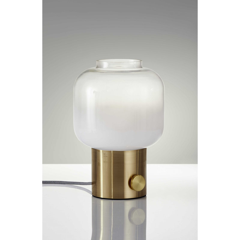 Antique Brass and White Glass Cylinder Table Lamp