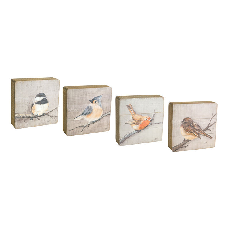 Ensemble de 4 plaques d'oiseaux rustiques en bois - 74579DS