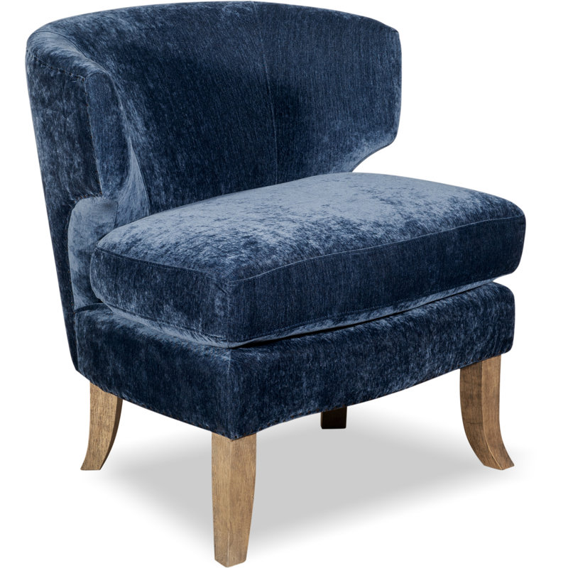 Fauteuil demi-tonneau à oreilles avec pieds en bois vieilli Tommy Hilfiger Swansea, Bleu marine
