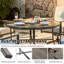Table de salle à manger d'extérieur ronde en métal avec trou pour parasol-110476217