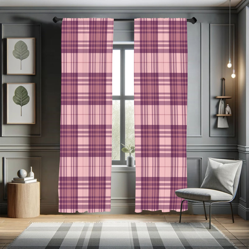  Checkered Curtains, Plaid Tartan English Tile, 56" W x 84" L, Mauve Taupe