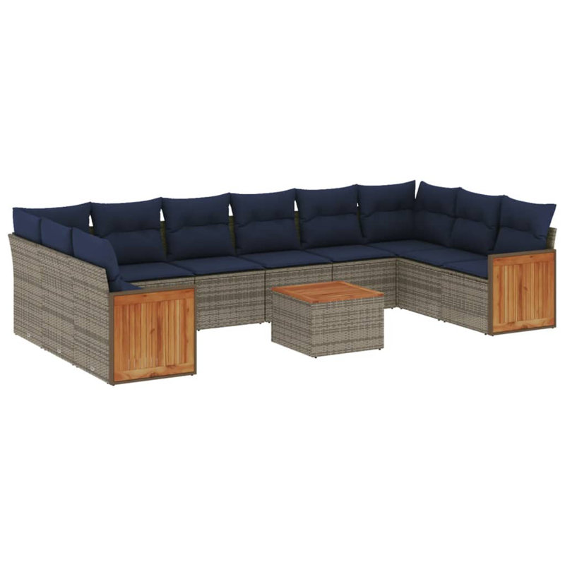  Ensemble de canapé de patio 11 pièces avec coussins en rotin de polyester gris