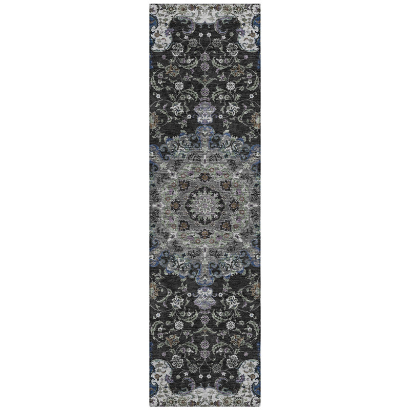 Machine Washable Indoor/Outdoor Chantille ACN2489 Global Rug, 2'3" x 7'6" Runner, Black
