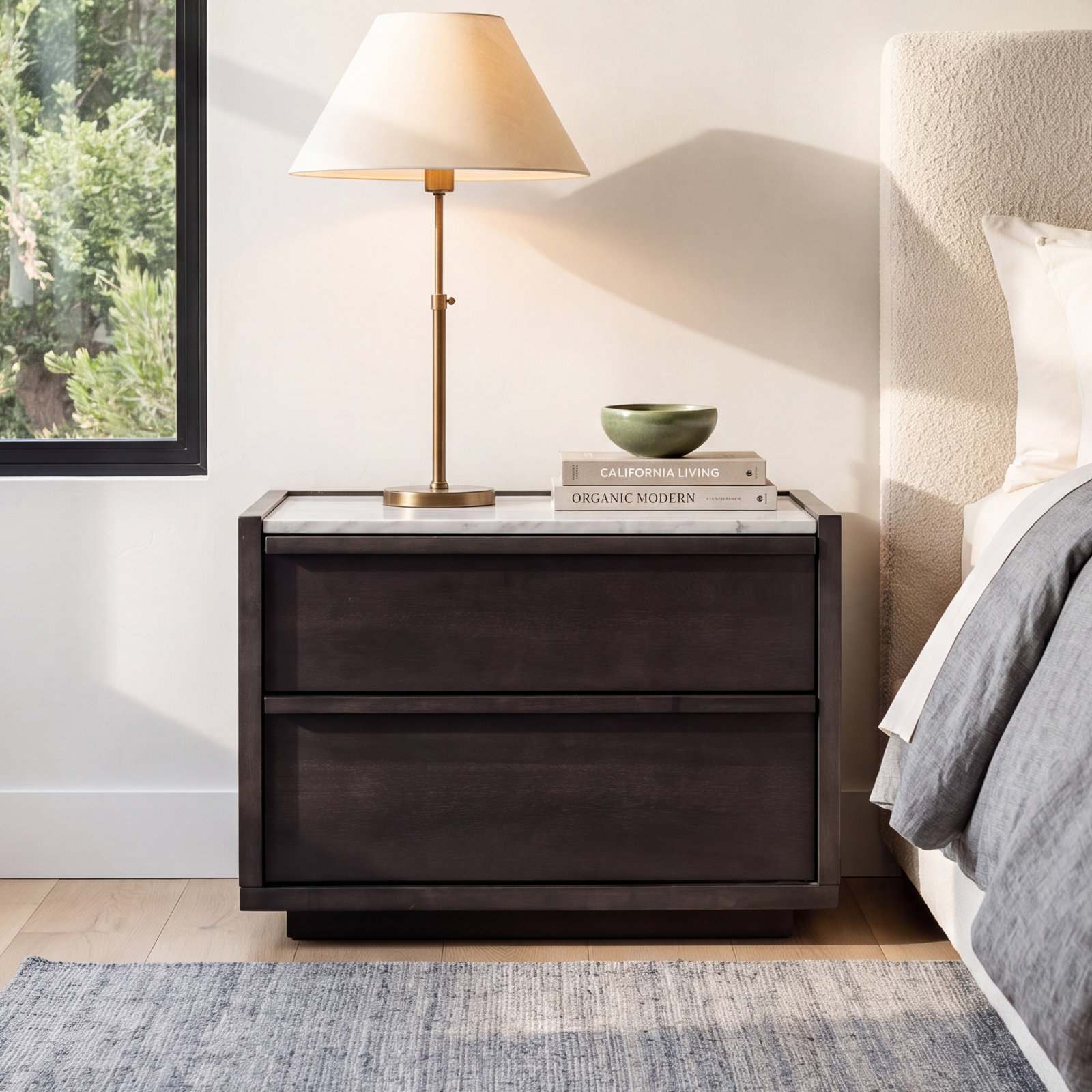 Brookline Acacia Nightstand, Light Gray/Dark Brown