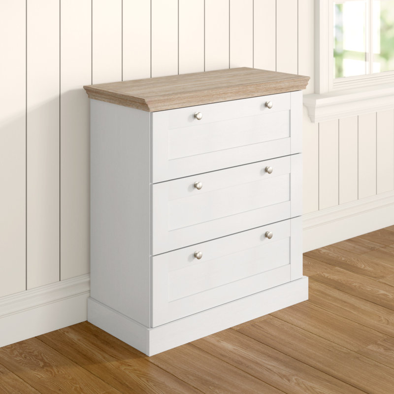 Rawls Solid Wood 75cm W 3 - Drawer Chest of Drawers, White/Oak