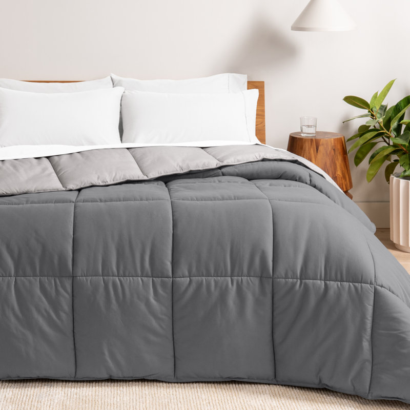 Édredon réversible en microfibre ultra douce de qualité supérieure, Gris/gris pâle, Édredon simple/simple TG