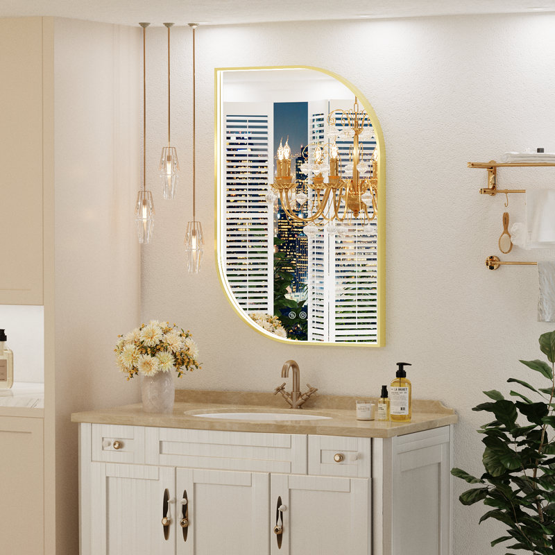 LED Bathroom Mirror with Lights,Asymmetrical LED Mirror with Anti-fog,Metal Framed Lighted Mirror,Lighted Wall Mirror,Asymmetrical Lighted Mirror,Memory Function,Dimmable