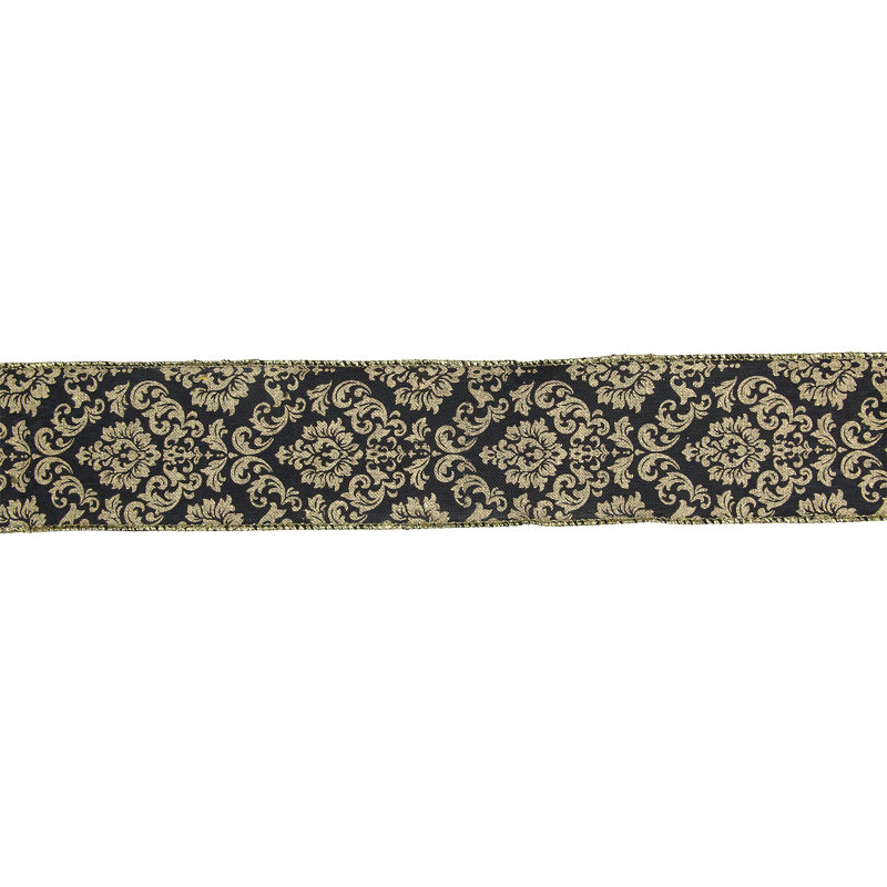 Ruban de Noël damassé câblé 2,5 po x 16 verges, Noir