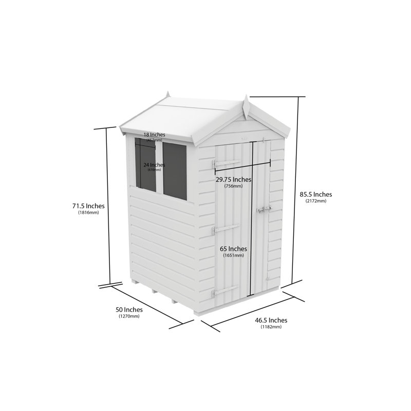 Total Sheds 4ft x 4ft Apex Garden Shed - Single Door - With Windows - Pressure Treated Timber - UK Manufactured