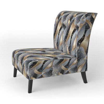 Grey And Gold Diamond Glam Sequins - Upholstered Glam Slipper Chair, Gold Accent Chair