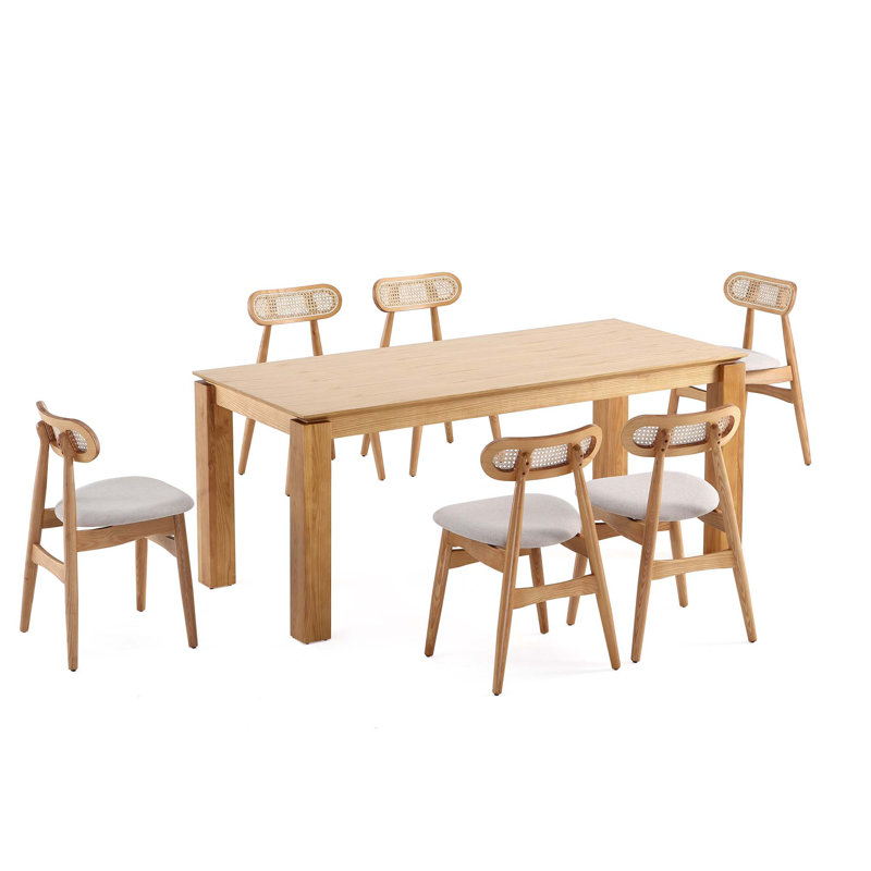 Ensemble de salle à manger moderne 7 pièces en bois de frêne massif Colbert and Rockaway, Brun, Crème/brun