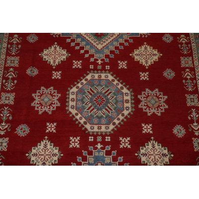 Red Geometric Kazak Oriental Area Rug 13