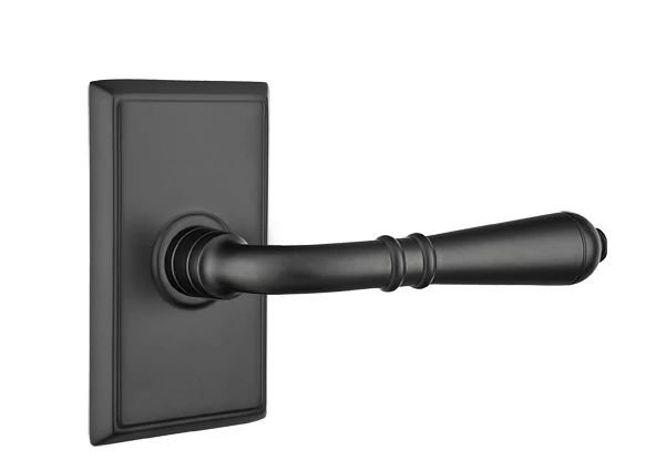 Mortaise intérieure Emtek Passage avec rosette rectangulaire et levier Turino, Dos plat, Gauche