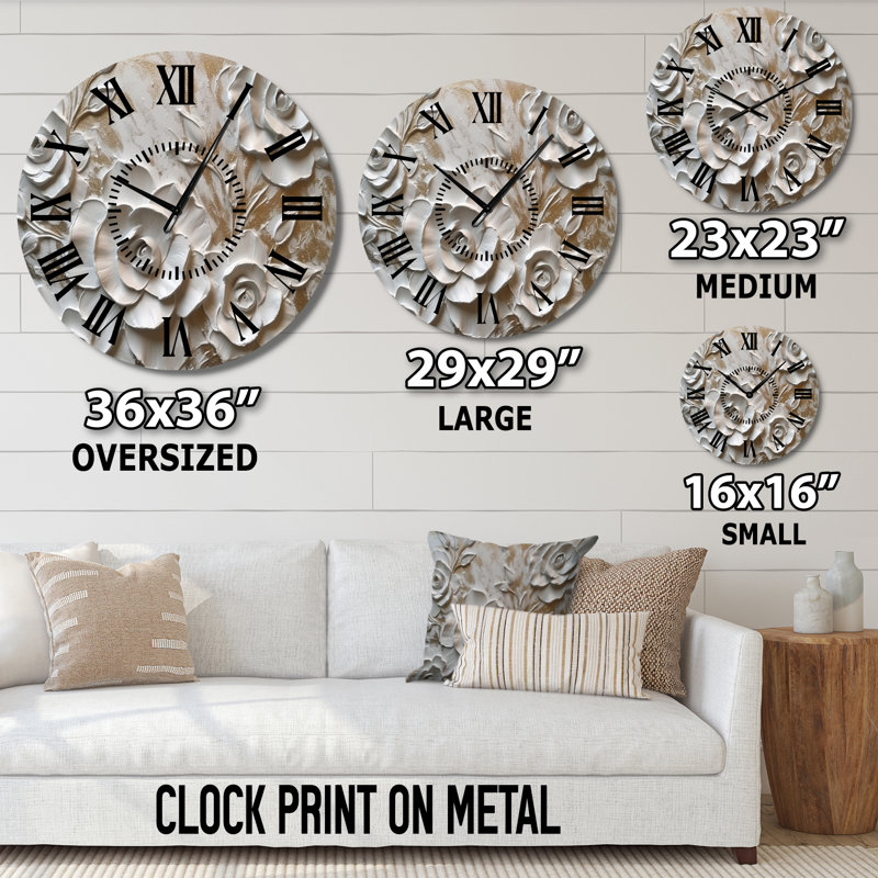 Horloge murale White Roses In Bloom, Surdimensionné